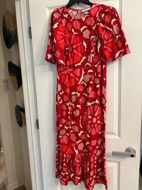 ✨ RHODE Red & Pink Floral Midi Dress Size 8 Target collab ✨